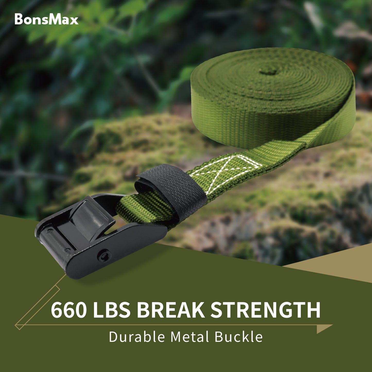 1"x15' Cam Buckle Lashing Strap 4Pack-Olive Green