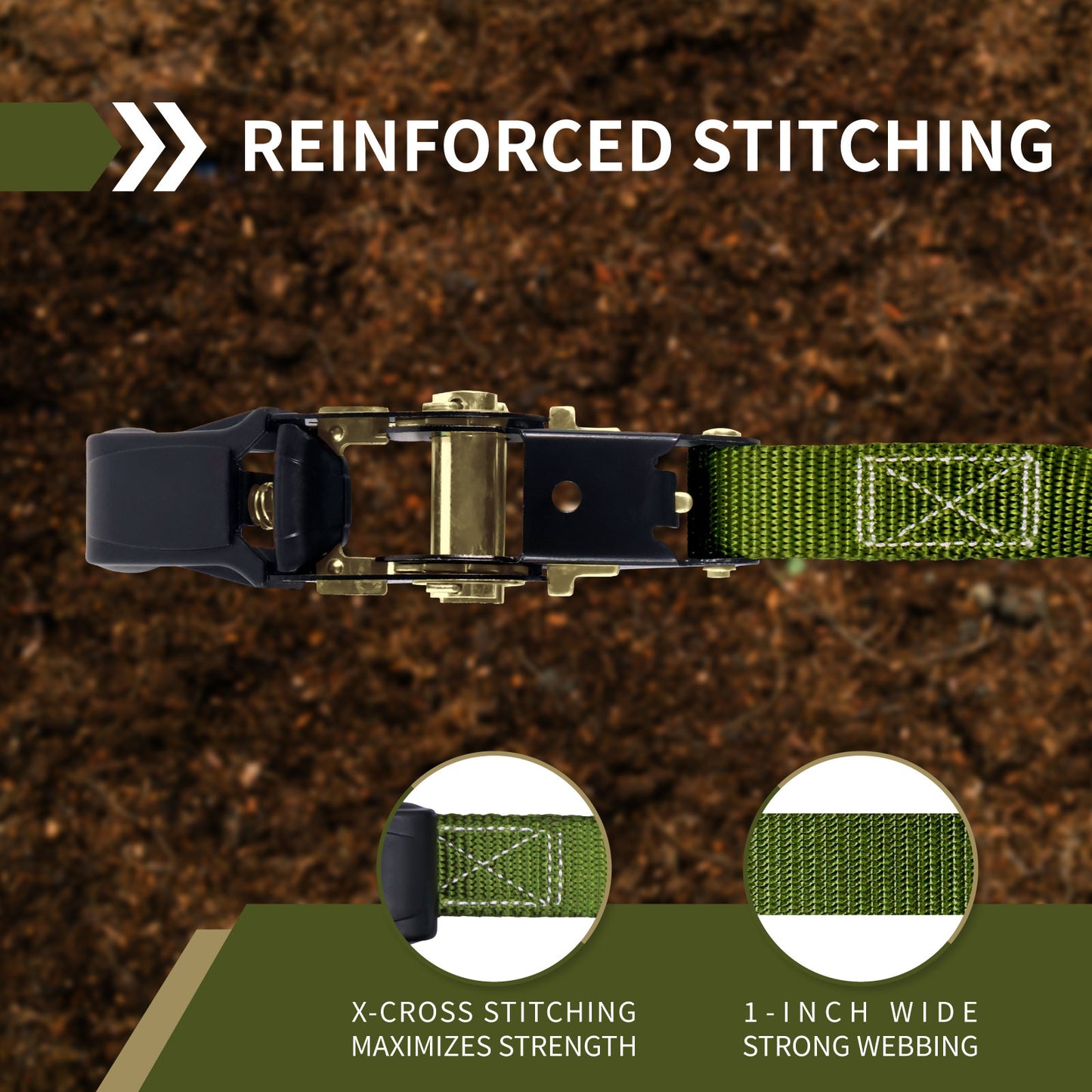 1"x15' Endless Ratchet Straps 2Pack-Olive Green