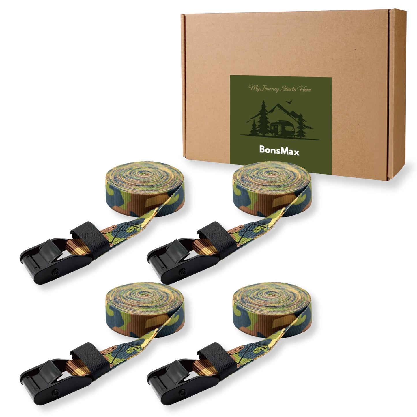1"x15' Cam Buckle Lashing Strap 4Pack-Camo