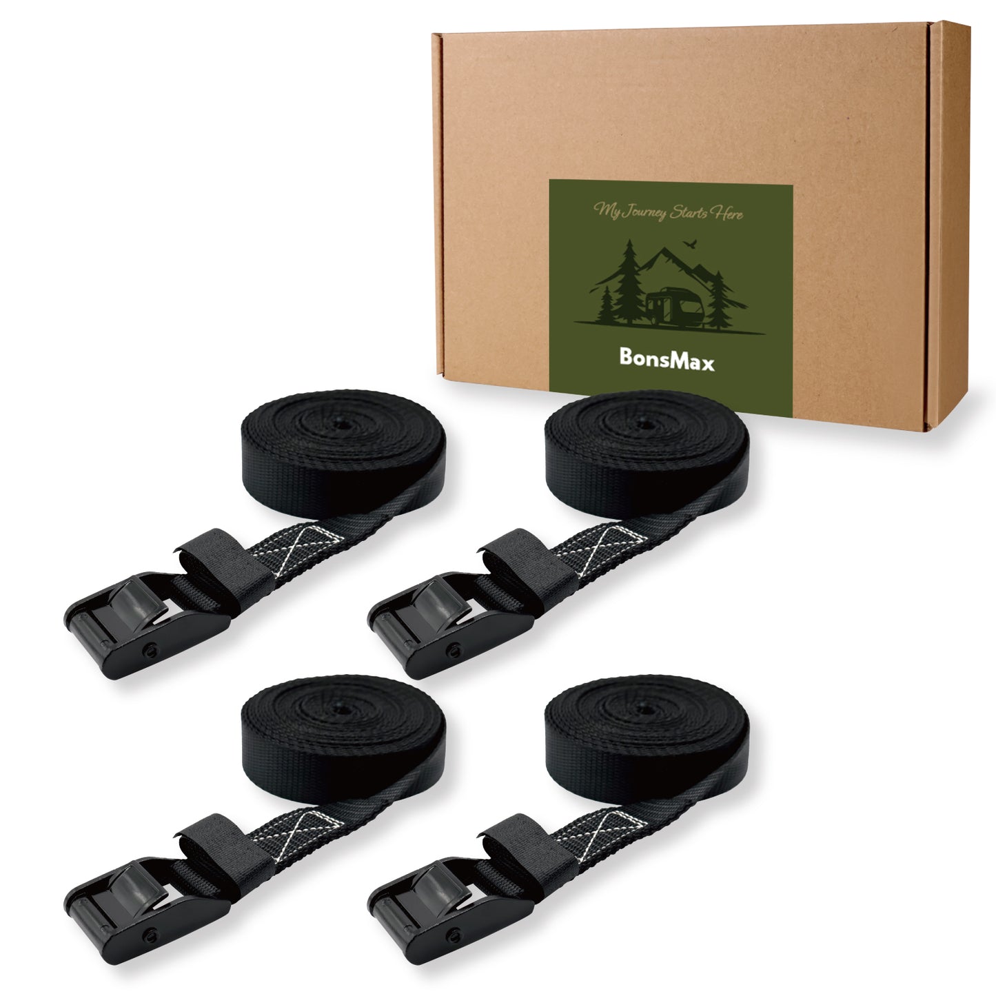 1"x10' Cam Buckle Lashing Strap 4Pack-Black