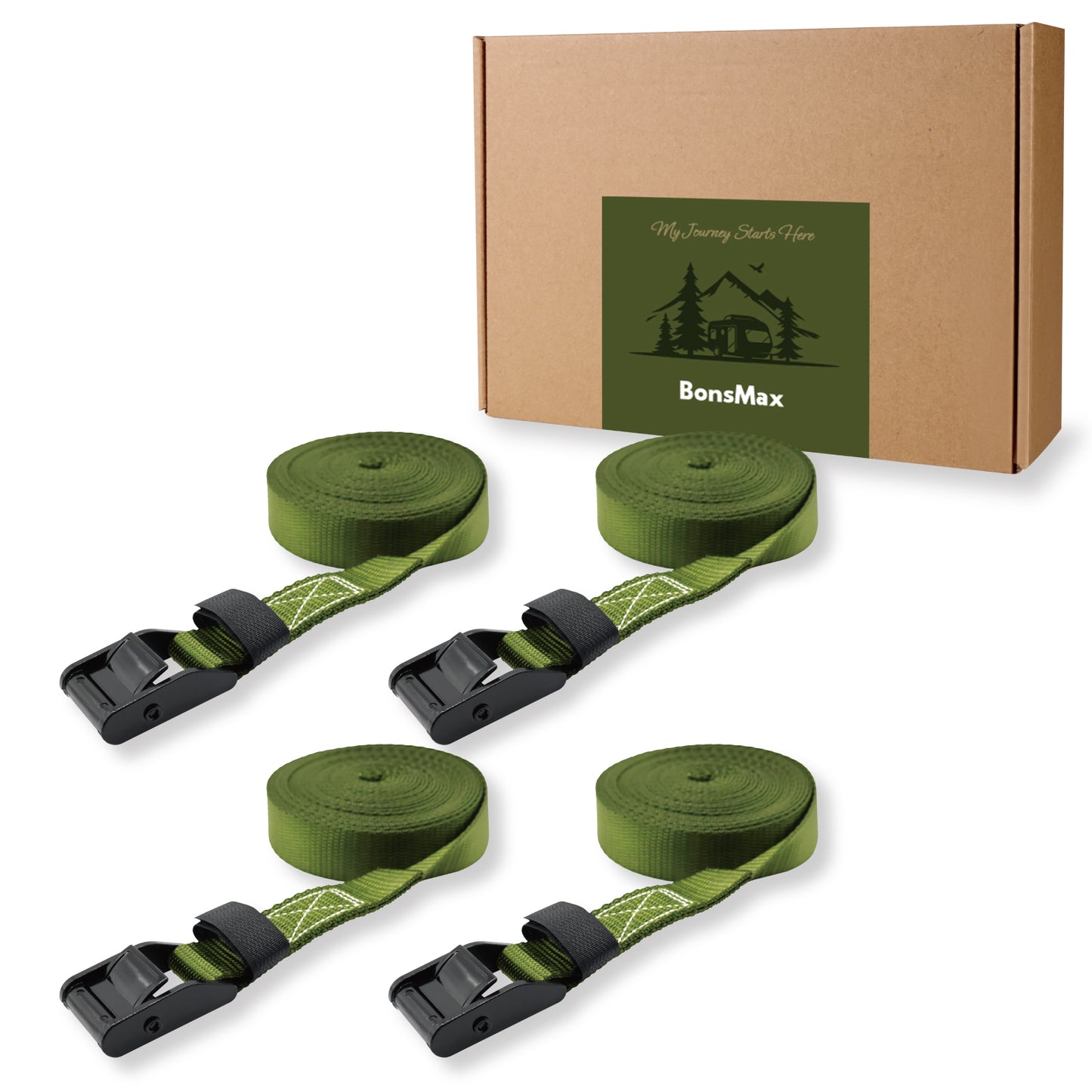 1"x15' Cam Buckle Lashing Strap 4Pack-Olive Green